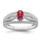 Sterling Silver Rhodium-Plated plated Red Crystal & Cubic Zirconi Ring