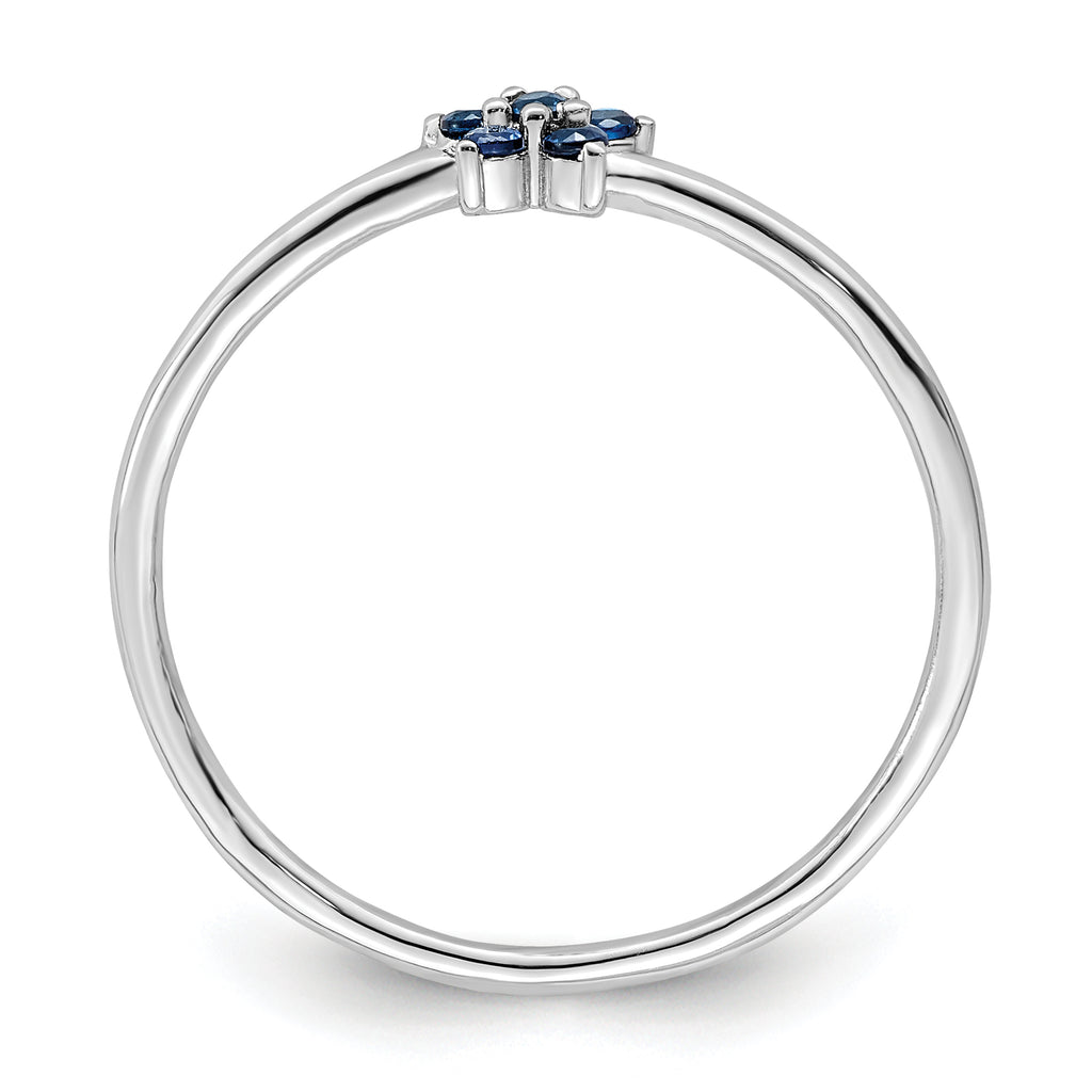 Sterling Silver Rhodium-Plated Polished Blue Cubic Zirconi Flower Ring
