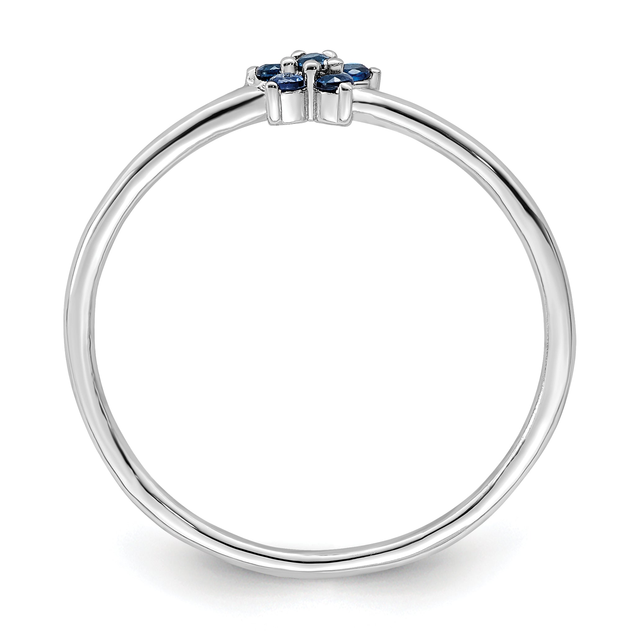 Sterling Silver Rhodium-Plated Polished Blue Cubic Zirconi Flower Ring