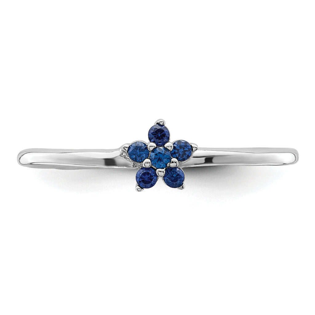 Sterling Silver Rhodium-Plated Polished Blue Cubic Zirconi Flower Ring