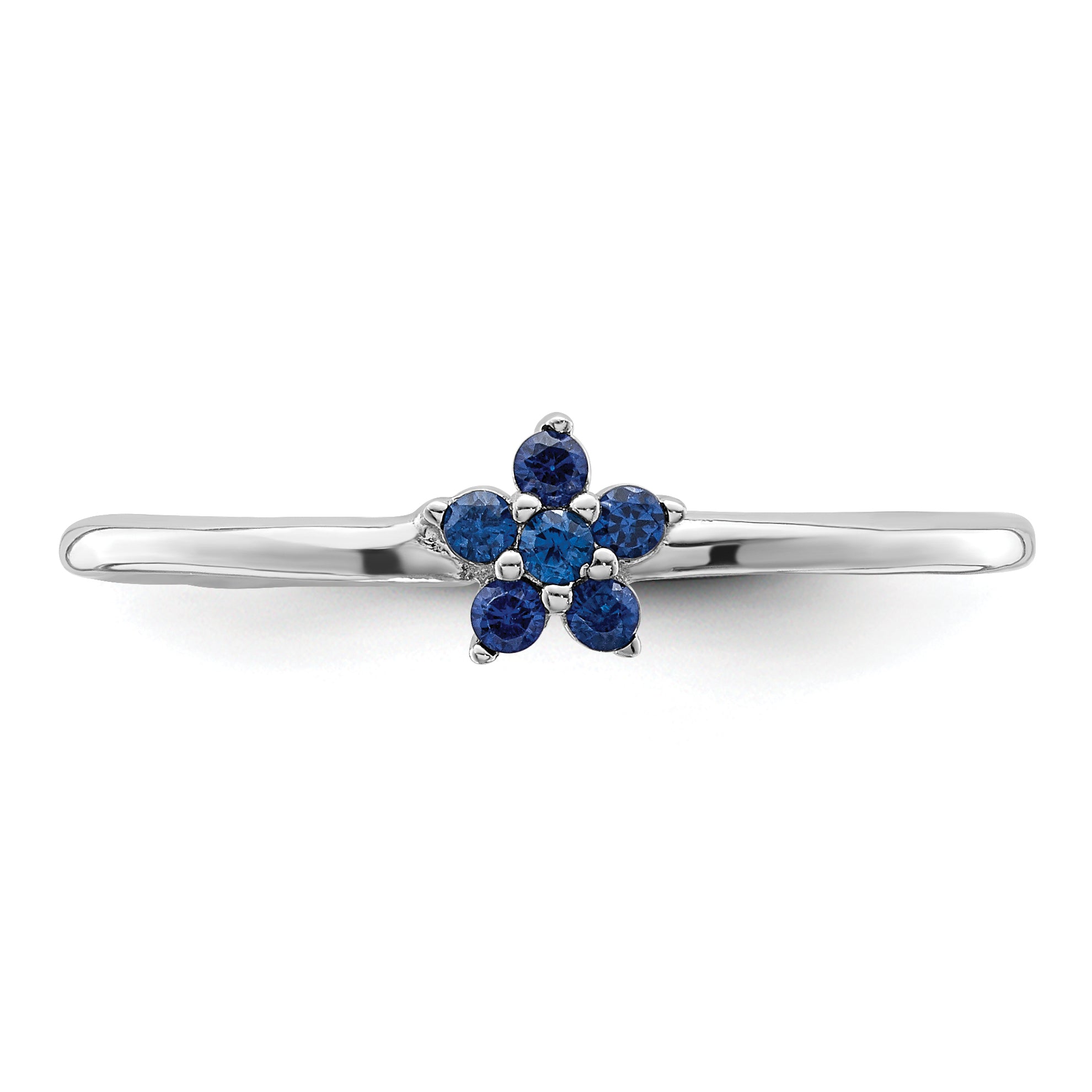Sterling Silver Rhodium-Plated Polished Blue Cubic Zirconi Flower Ring
