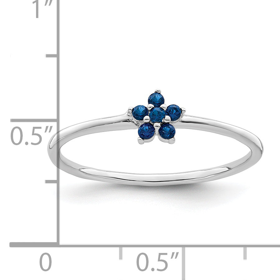 Sterling Silver Rhodium-Plated Polished Blue Cubic Zirconi Flower Ring