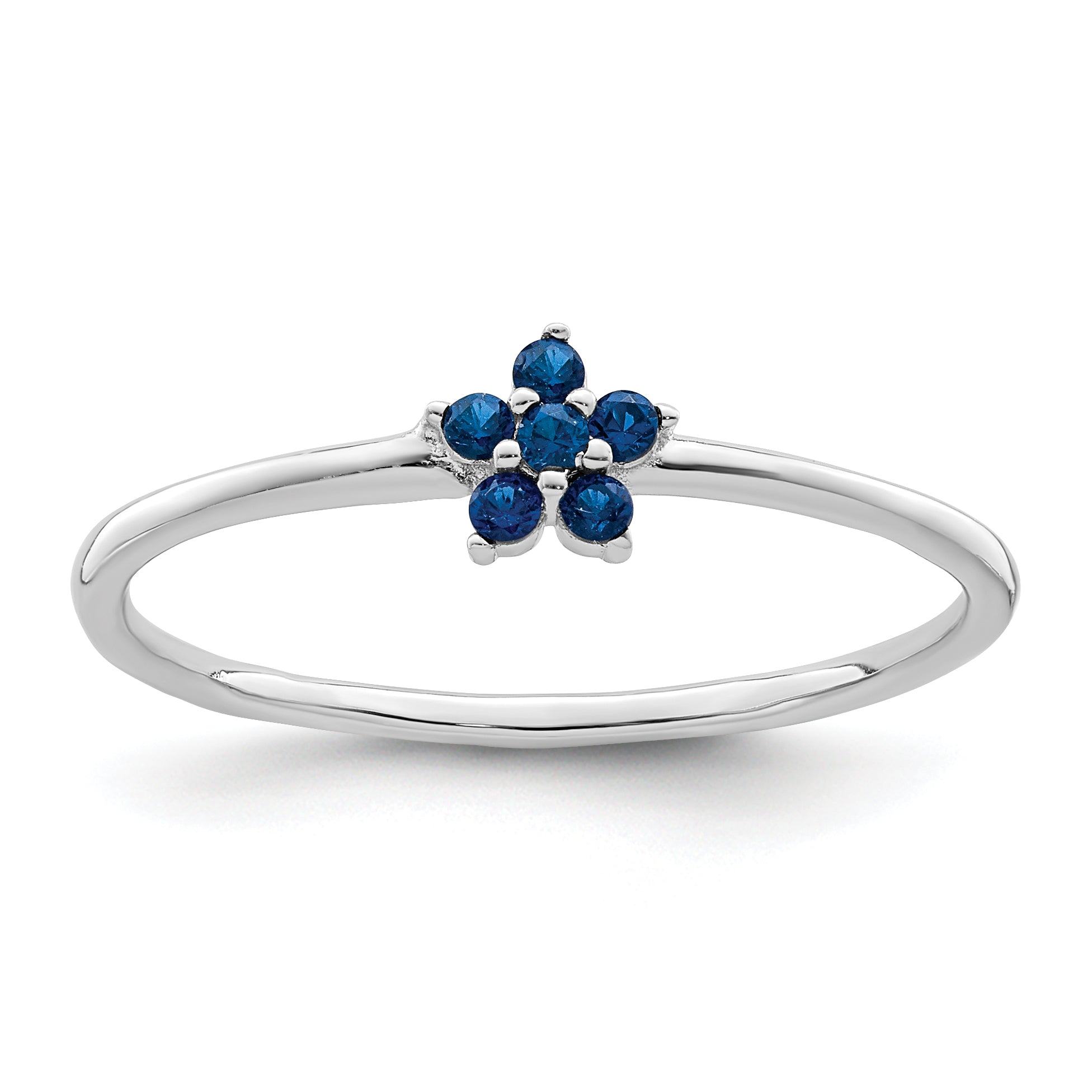 Sterling Silver Rhodium-Plated Polished Blue Cubic Zirconi Flower Ring Main image