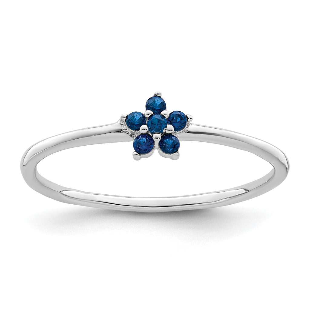 Sterling Silver Rhodium-Plated Polished Blue Cubic Zirconi Flower Ring