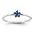 Sterling Silver Rhodium-Plated Polished Blue Cubic Zirconi Flower Ring
