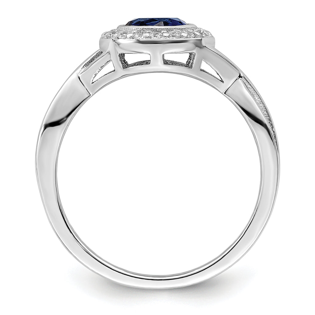 Sterling Silver Rhodium-Plated Cubic Zirconi and GlaSterling Silver Stone Ring