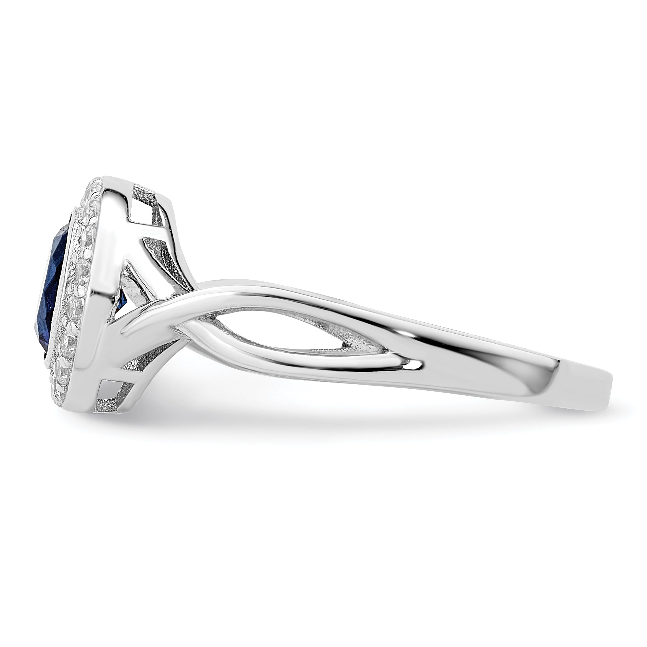 Sterling Silver Rhodium-Plated Cubic Zirconi and GlaSterling Silver Stone Ring