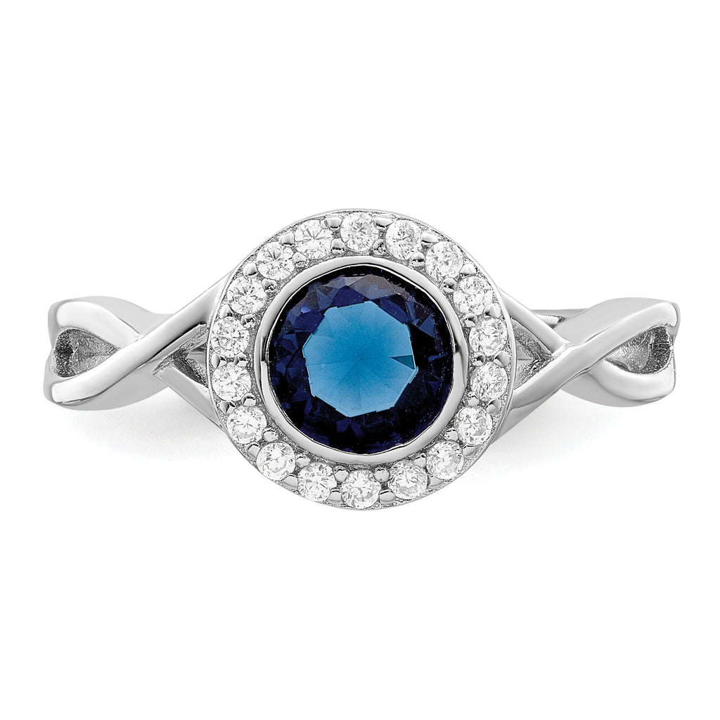 Sterling Silver Rhodium-Plated Cubic Zirconi and GlaSterling Silver Stone Ring