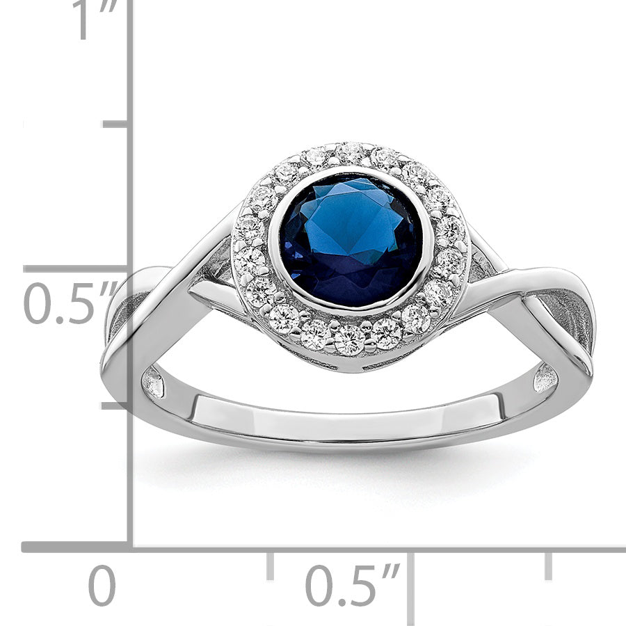 Sterling Silver Rhodium-Plated Cubic Zirconi and GlaSterling Silver Stone Ring