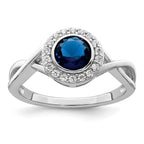 Sterling Silver Rhodium-Plated Cubic Zirconi and GlaSterling Silver Stone Ring