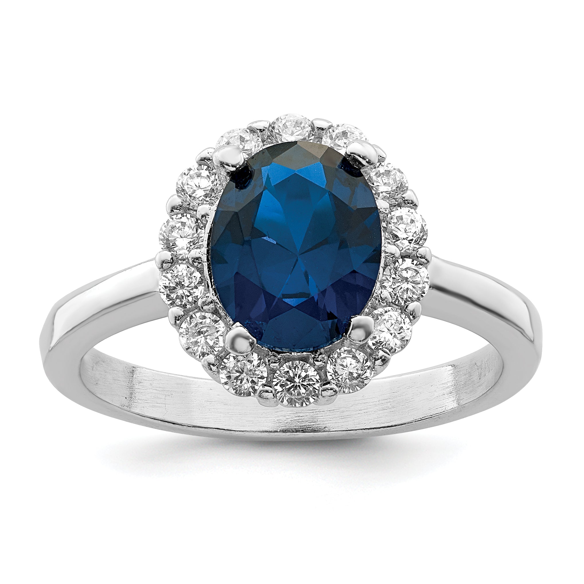 Sterling Silver Polished Rhodium-plated Blue and Clear CZ Ring Main image