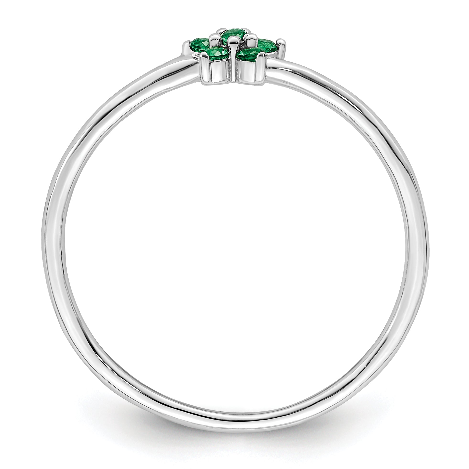 Sterling Silver Rhodium-plated Polished Green CZ Flower Ring Secondary image