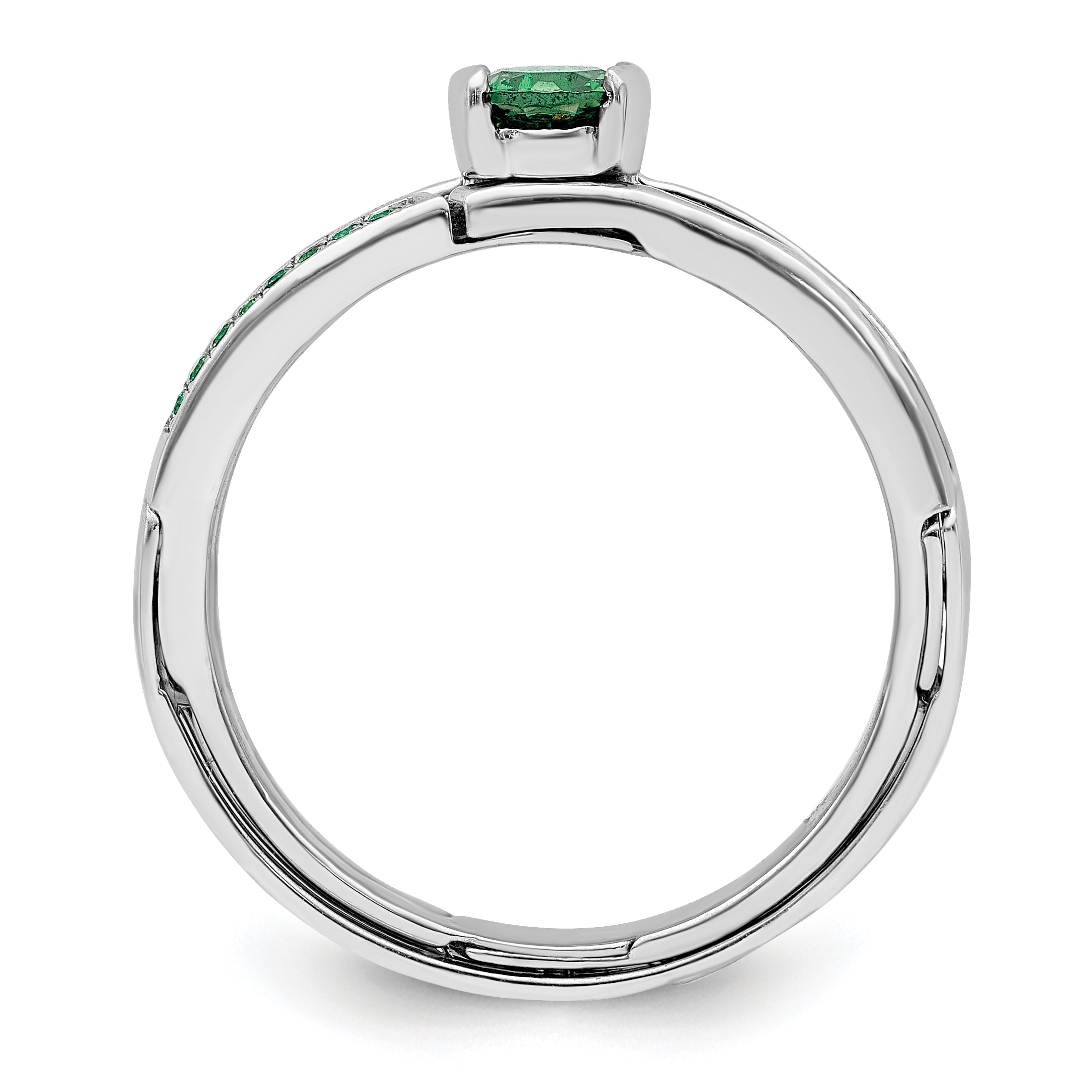 Sterling Silver Rhodium plated Green CZ Ring Secondary image
