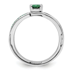 Sterling Silver Rhodium plated Green CZ Ring