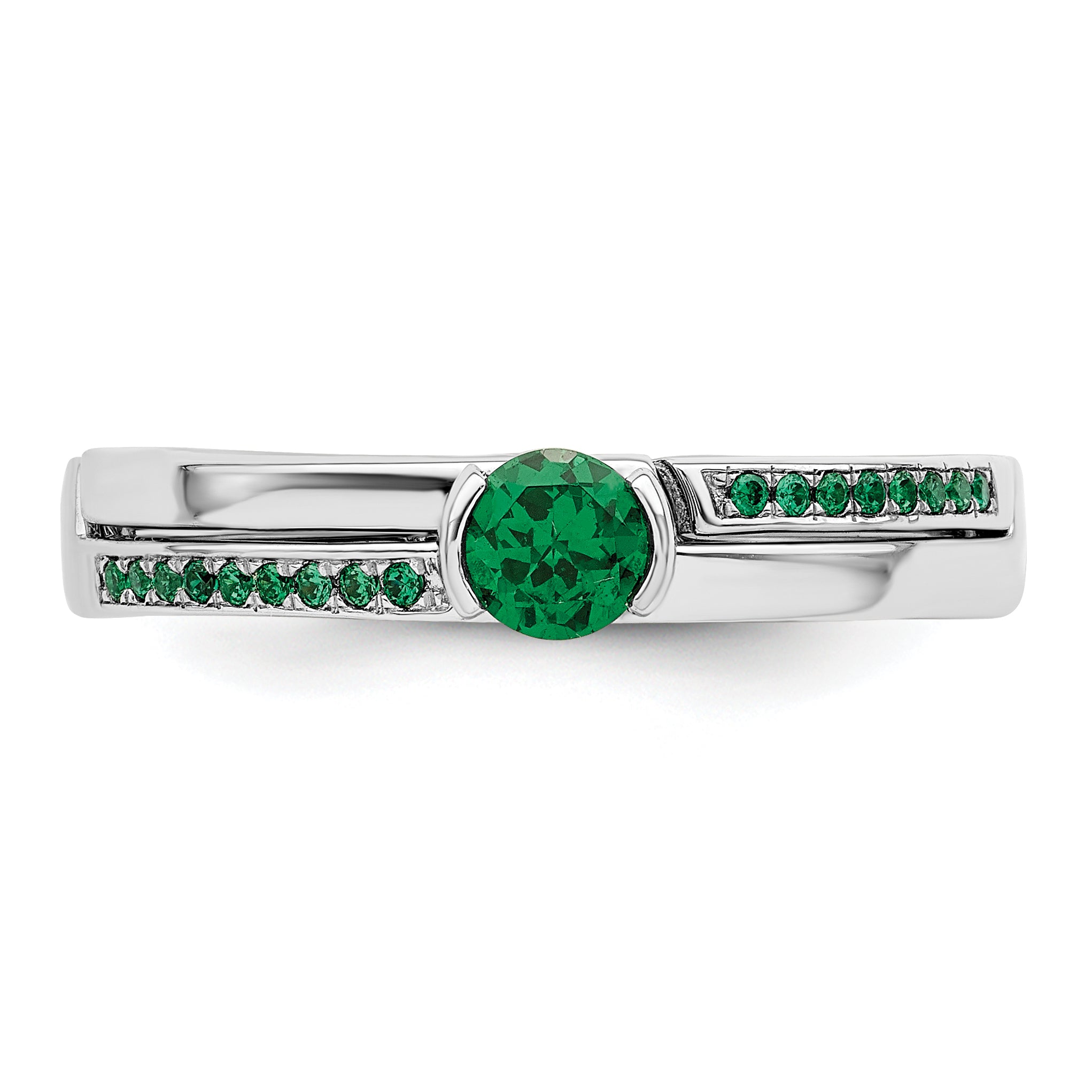 Sterling Silver Rhodium plated Green CZ Ring
