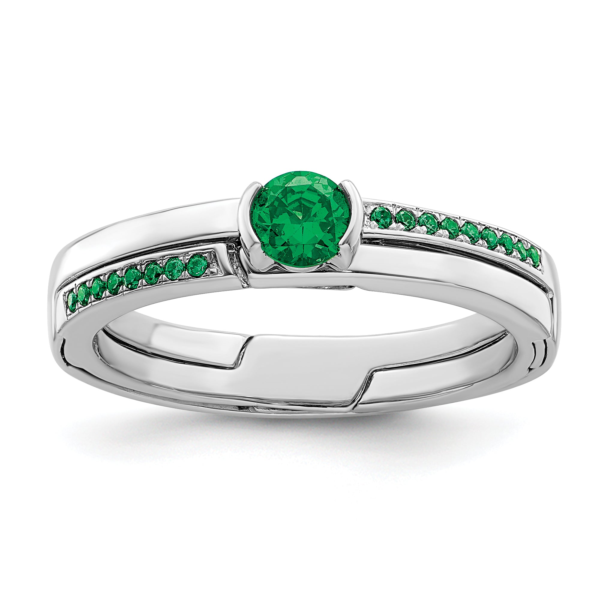 Sterling Silver Rhodium plated Green CZ Ring Main image