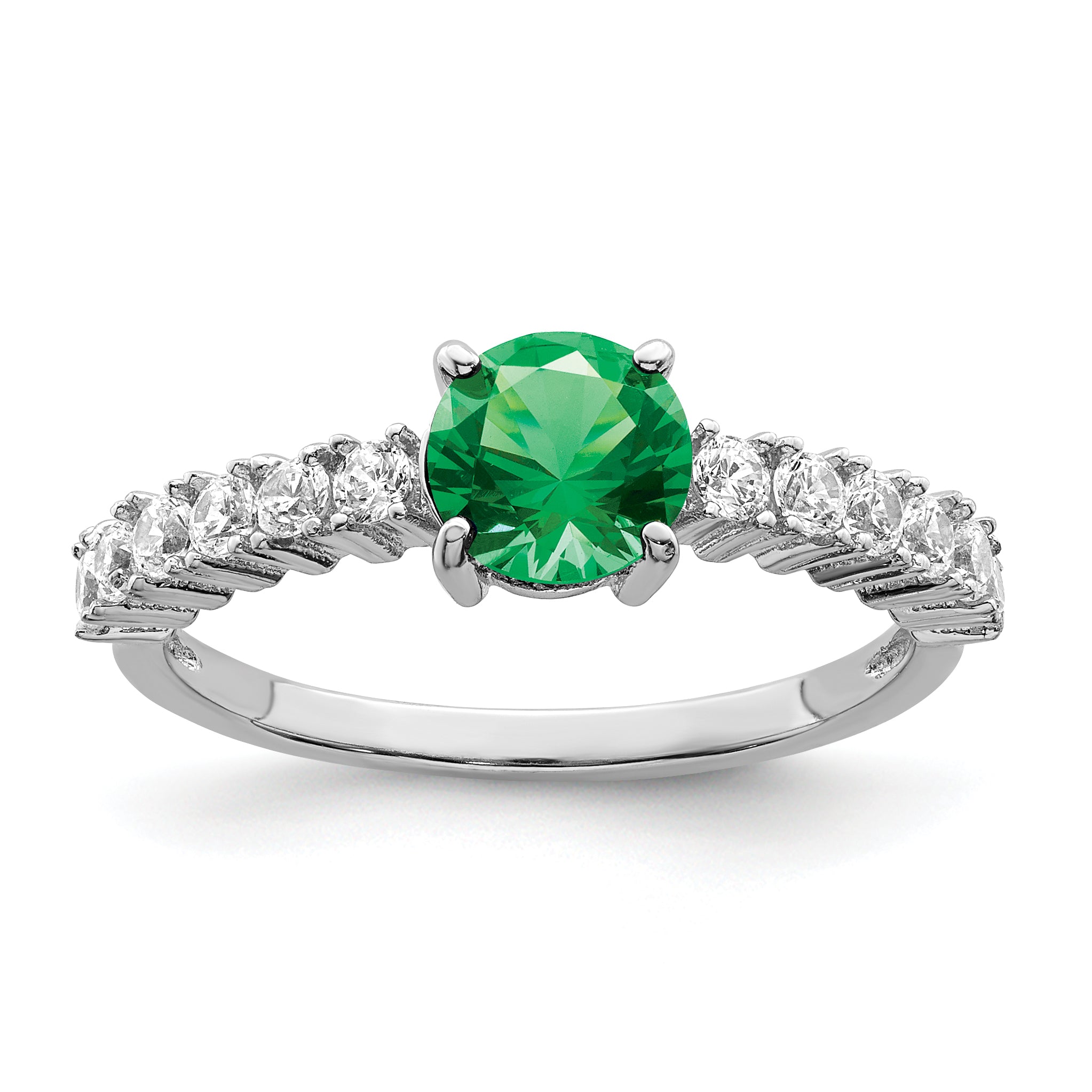 Sterling Silver Polished Rhodium-plated Green and Clear CZ Ring Main image