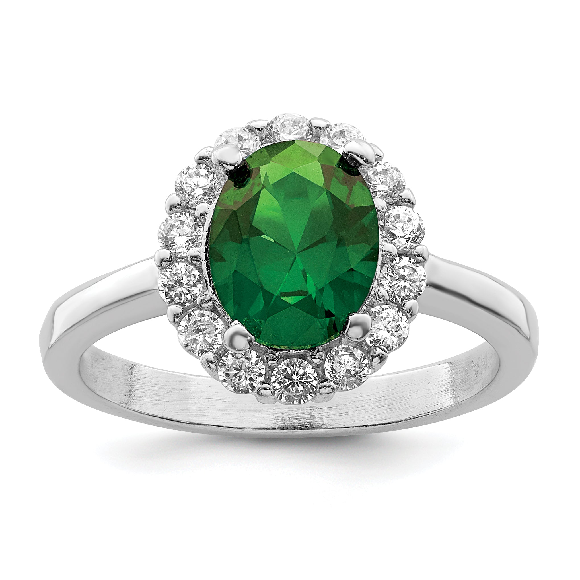 Sterling Silver Polished Rhodium-plated Green and Clear CZ Ring Main image