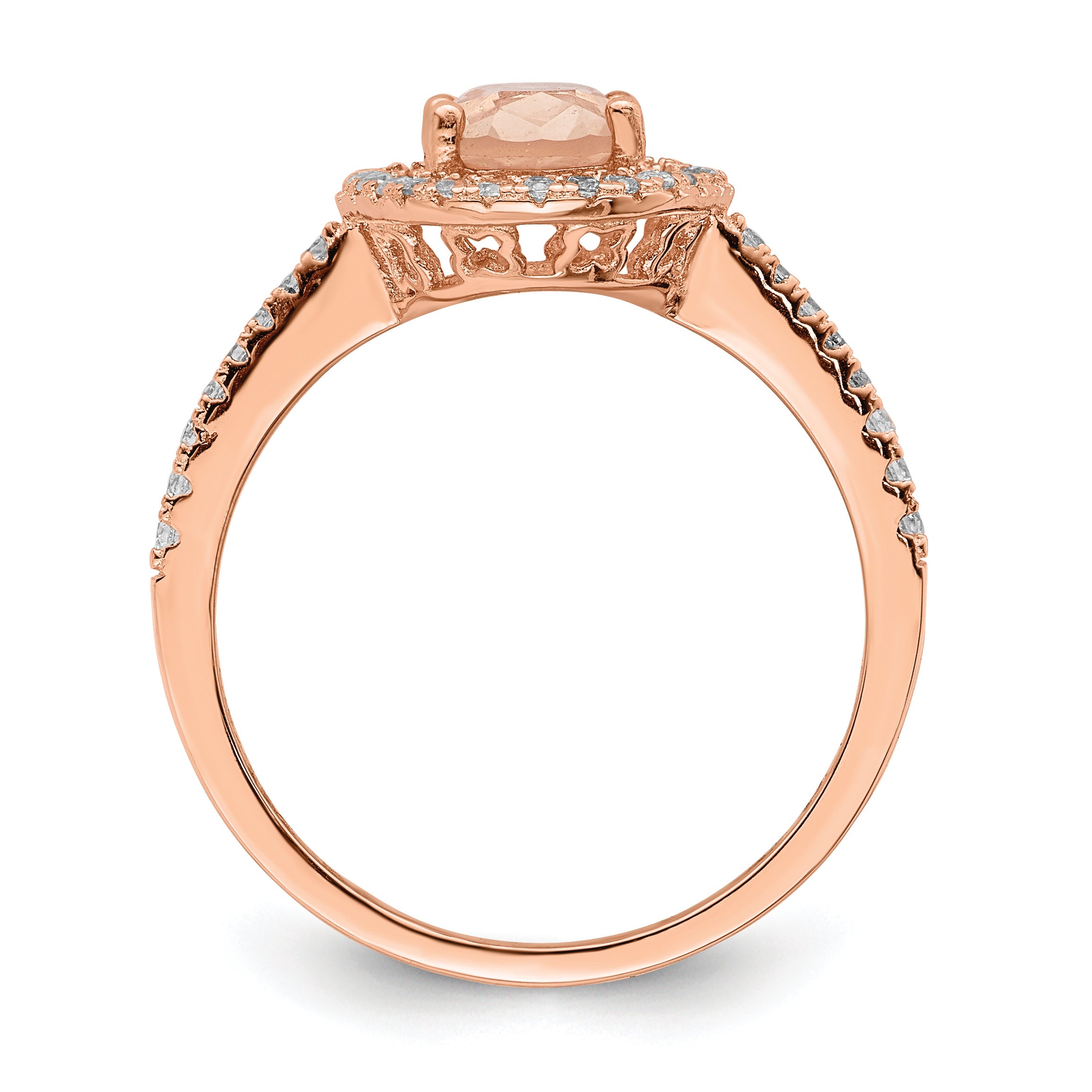 Sterling Silver Rose-tone Pink & White CZ Oval Ring Secondary image