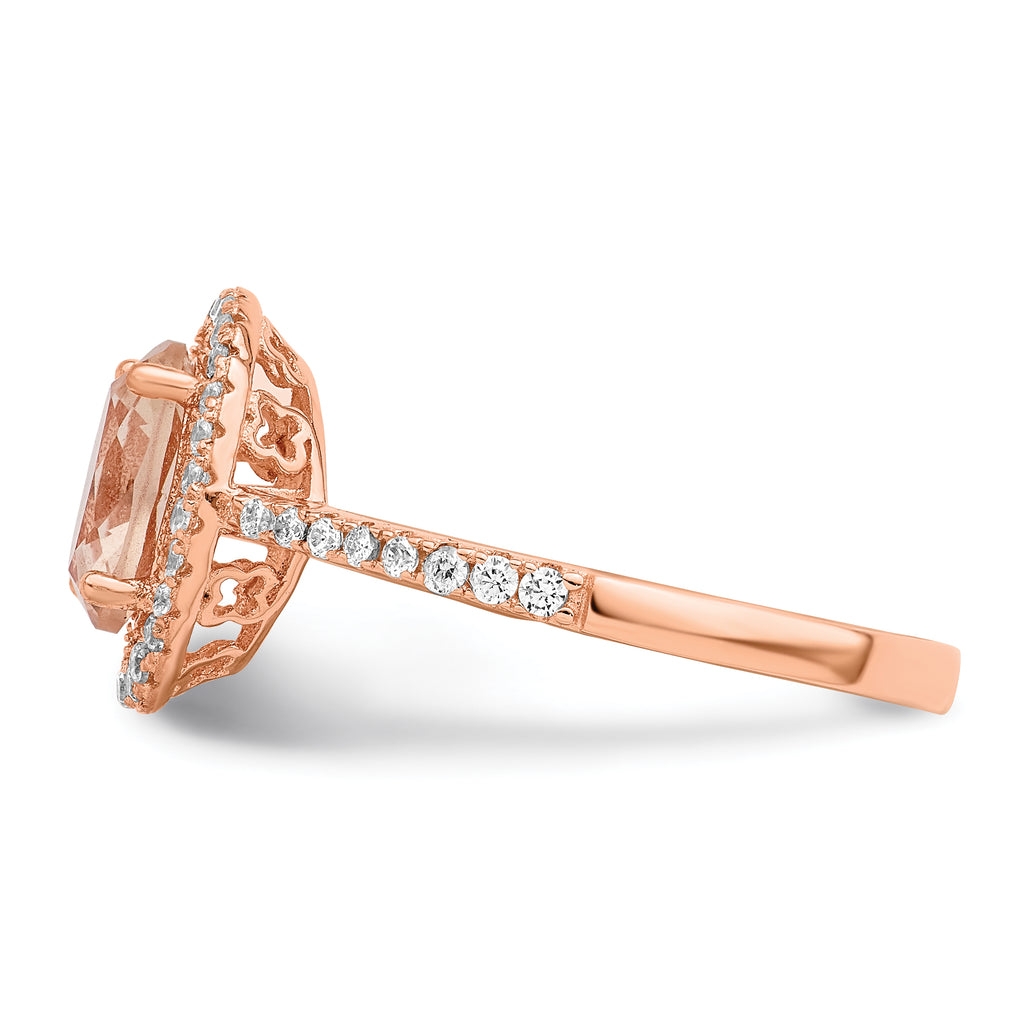 Sterling Silver Rose-tone Pink & White CZ Oval Ring