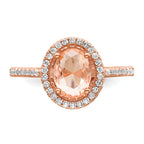 Sterling Silver Rose-tone Pink & White CZ Oval Ring