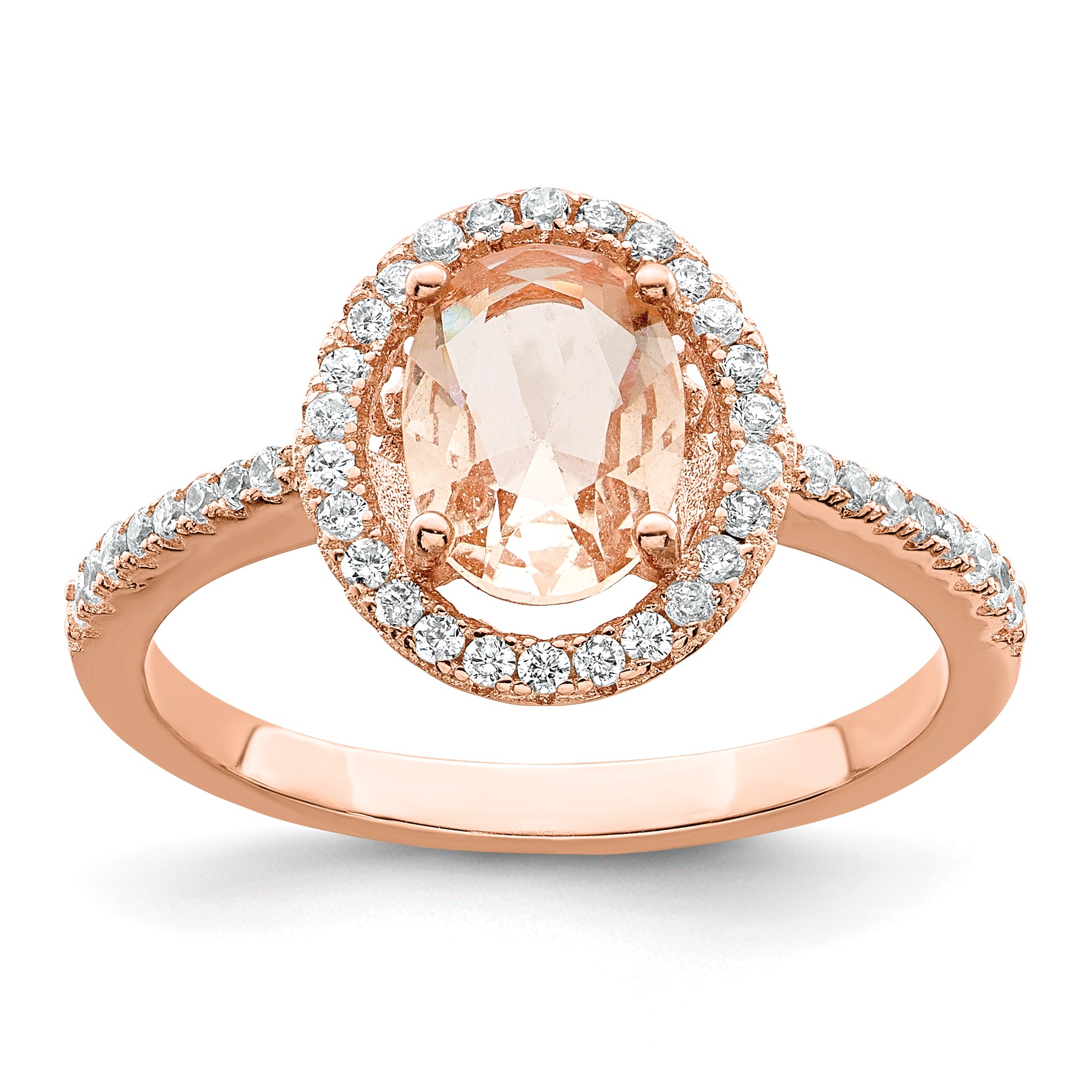 Sterling Silver Rose-tone Pink & White CZ Oval Ring Main image