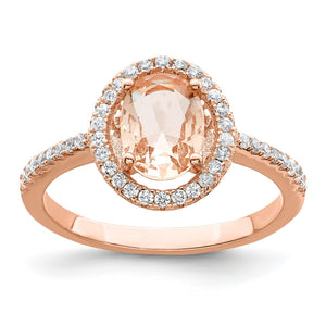 Pink & Oval White Cubic Zirconia Ring in Gold-Plated Sterling Silver, Size 6–8 - Sophia Jewelers