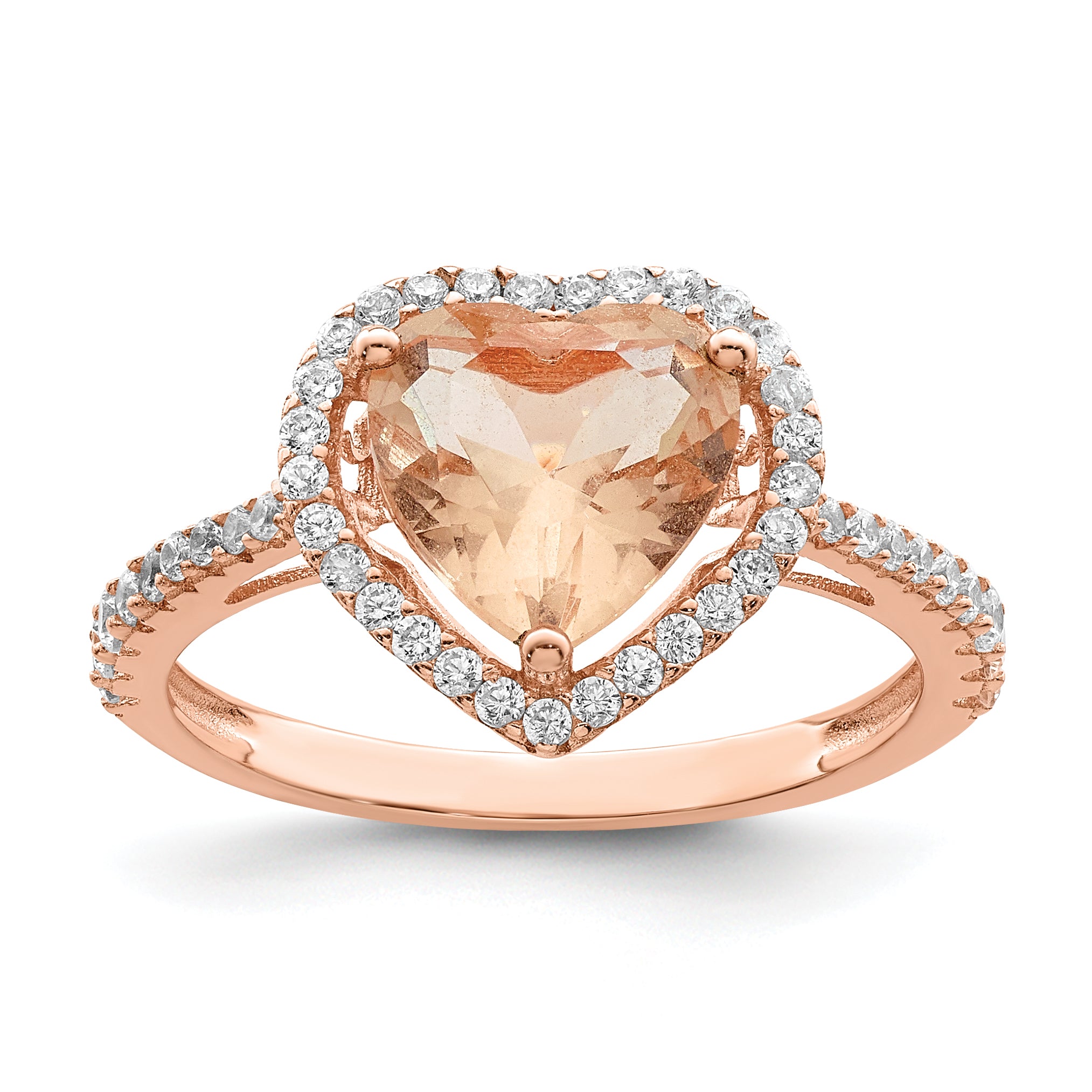 Sterling Silver Rose-tone Pink & White CZ Heart Ring Main image