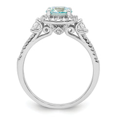 Sterling Silver Rhodium plated Carribean Green & White CZ Ring