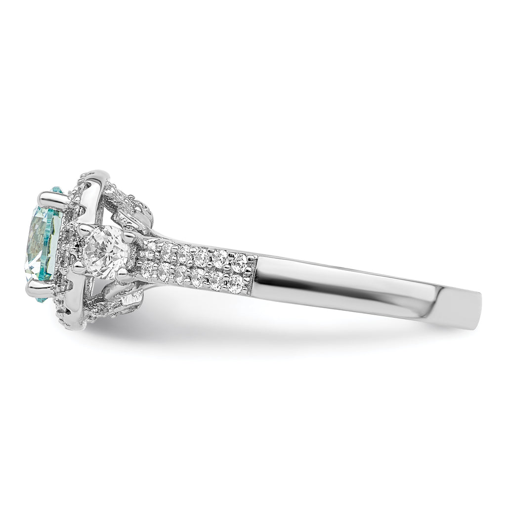 Sterling Silver Rhodium plated Carribean Green & White CZ Ring