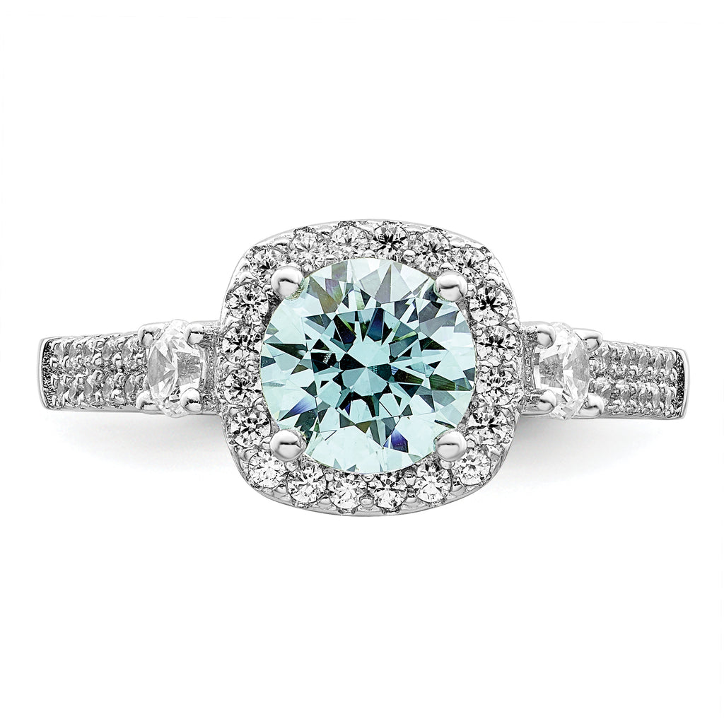 Sterling Silver Rhodium plated Carribean Green & White CZ Ring