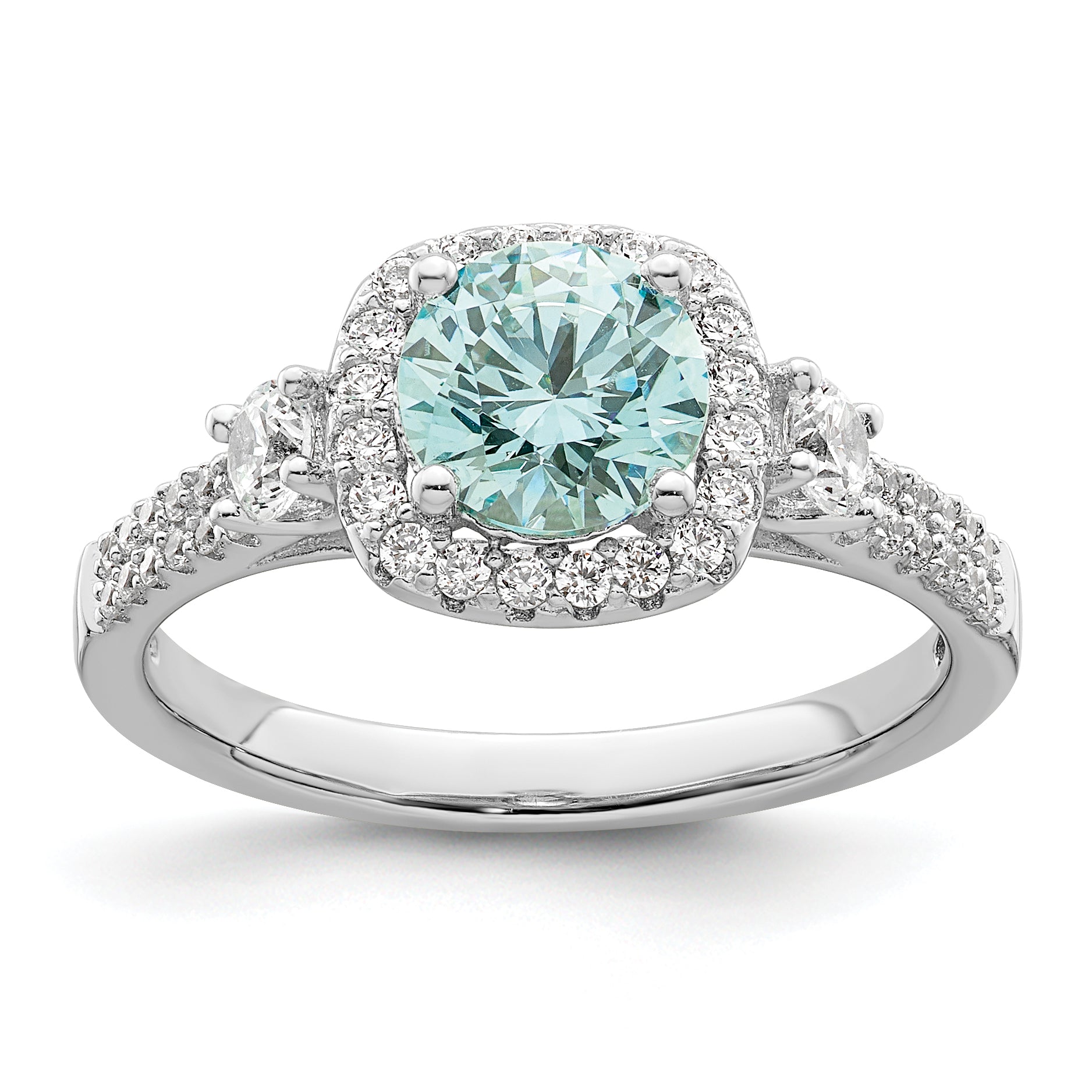 Sterling Silver Rhodium plated Carribean Green & White CZ Ring Main image