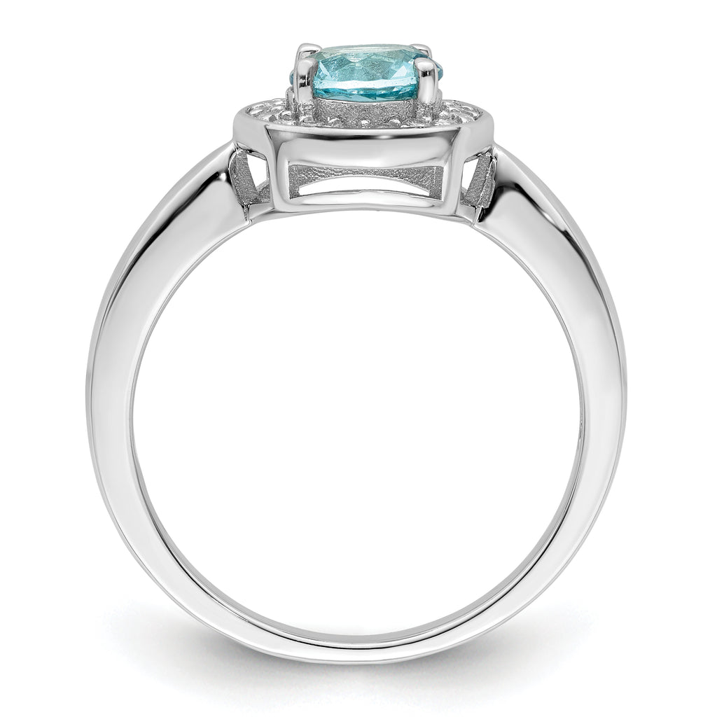 Sterling Silver Rhodium-Plated Cubic Zirconi and Light Blue GlaSterling Silver Stone Ring