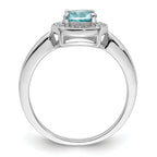 Sterling Silver Rhodium-Plated Cubic Zirconi and Light Blue GlaSterling Silver Stone Ring