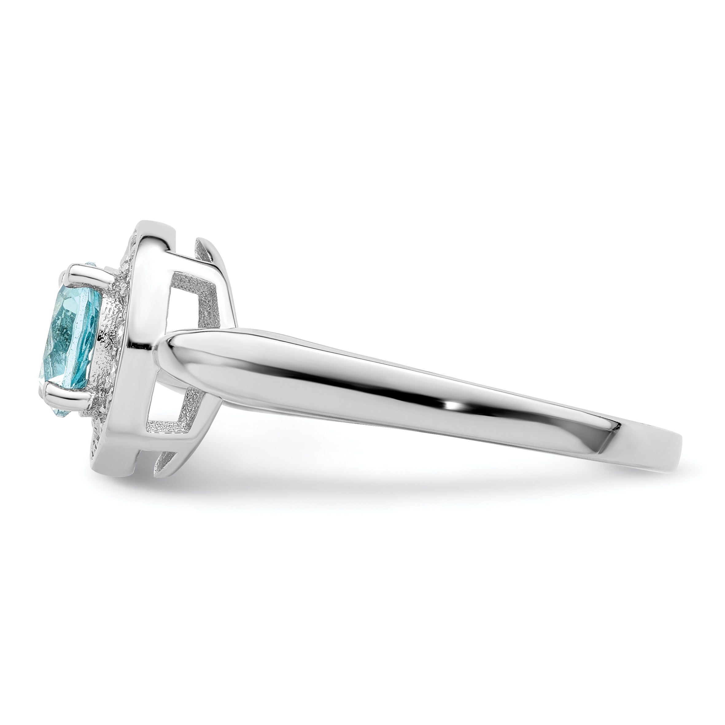 Sterling Silver Rhodium-Plated Cubic Zirconi and Light Blue GlaSterling Silver Stone Ring