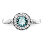 Sterling Silver Rhodium-Plated Cubic Zirconi and Light Blue GlaSterling Silver Stone Ring