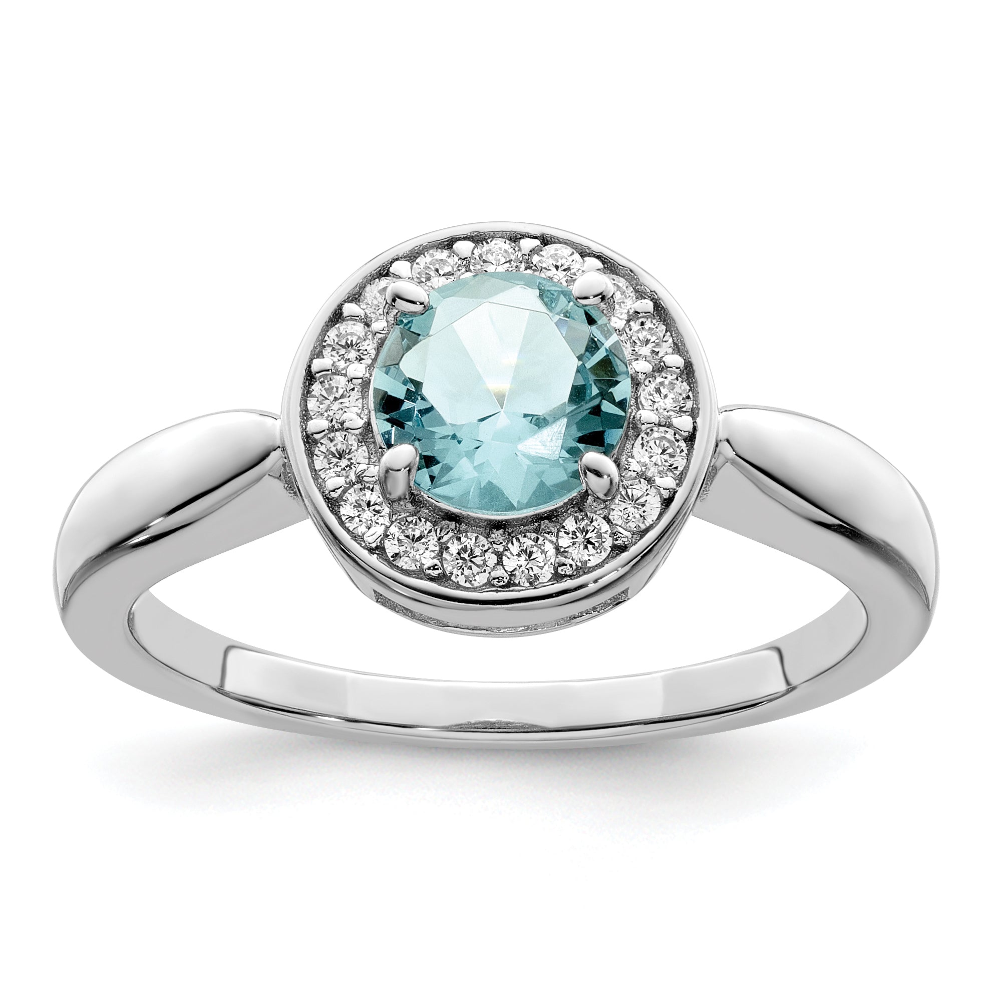Sterling Silver Rhodium-Plated Cubic Zirconi and Light Blue GlaSterling Silver Stone Ring Main image