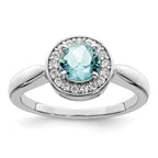 Sterling Silver Rhodium-Plated Cubic Zirconi and Light Blue GlaSterling Silver Stone Ring
