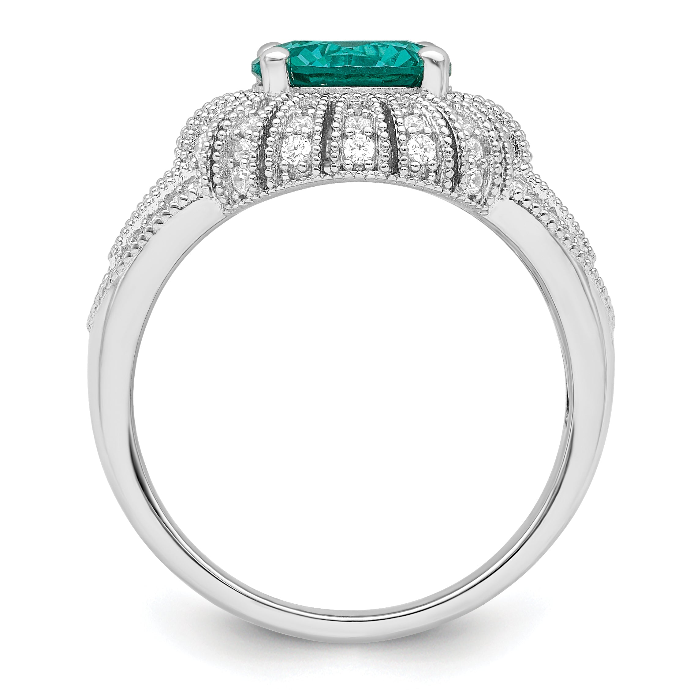 Sterling Silver Rhodium-plated Clear and Teal CZ Vintage Style Ring Secondary image