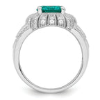 Sterling Silver Rhodium-plated Clear and Teal CZ Vintage Style Ring