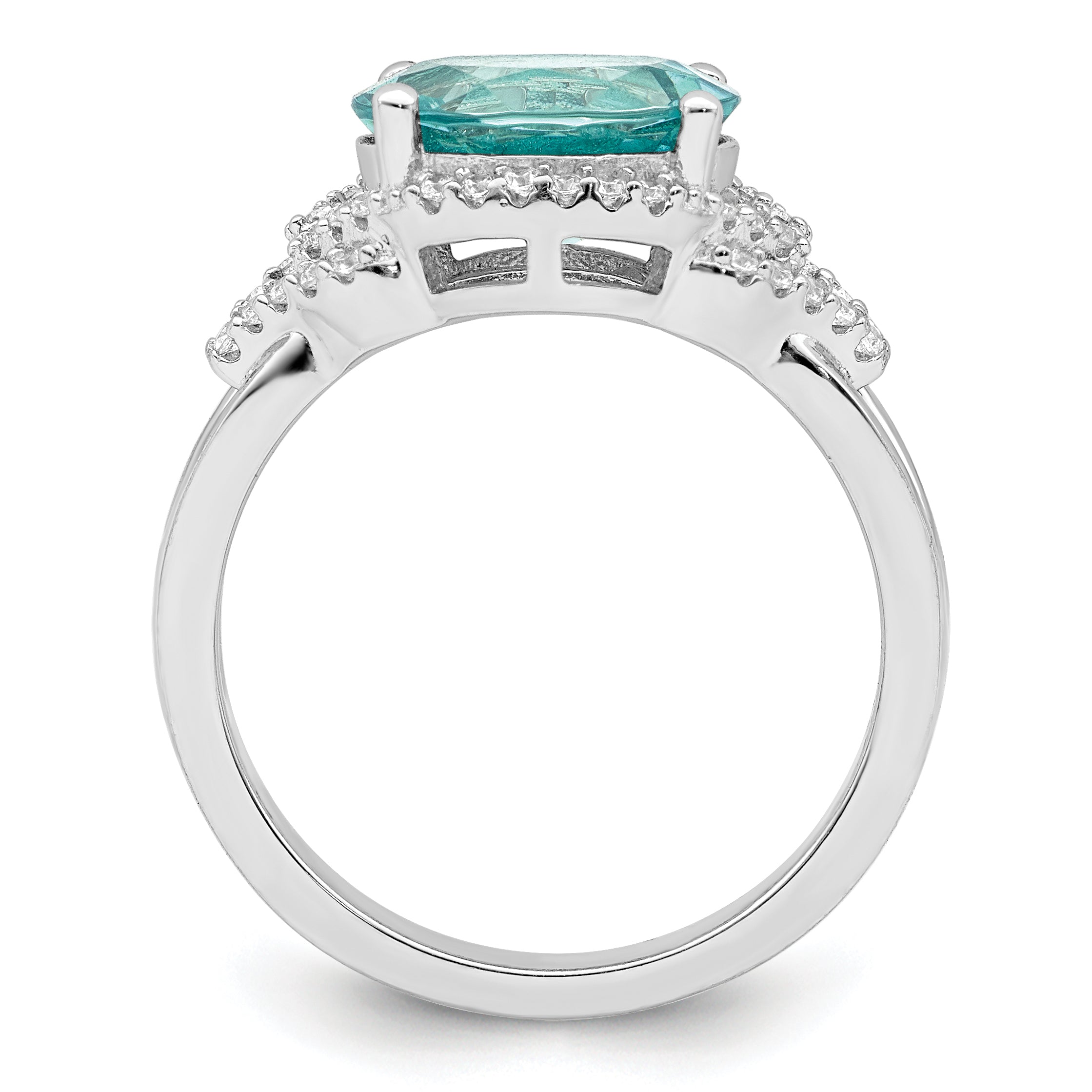 Sterling Silver Rhodium plated Green and White CZ Ring Secondary image