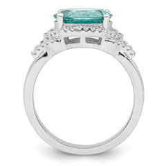 Sterling Silver Rhodium plated Green and White CZ Ring