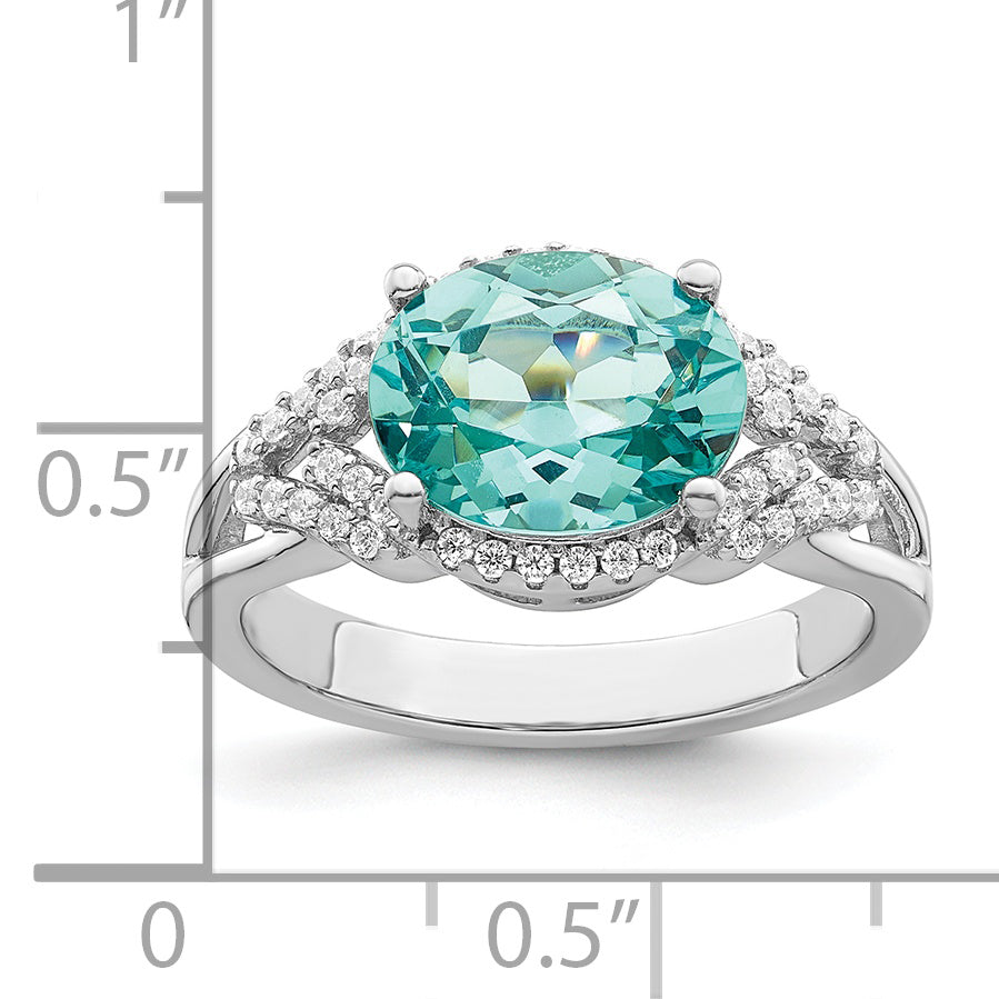 Sterling Silver Rhodium plated Green and White CZ Ring