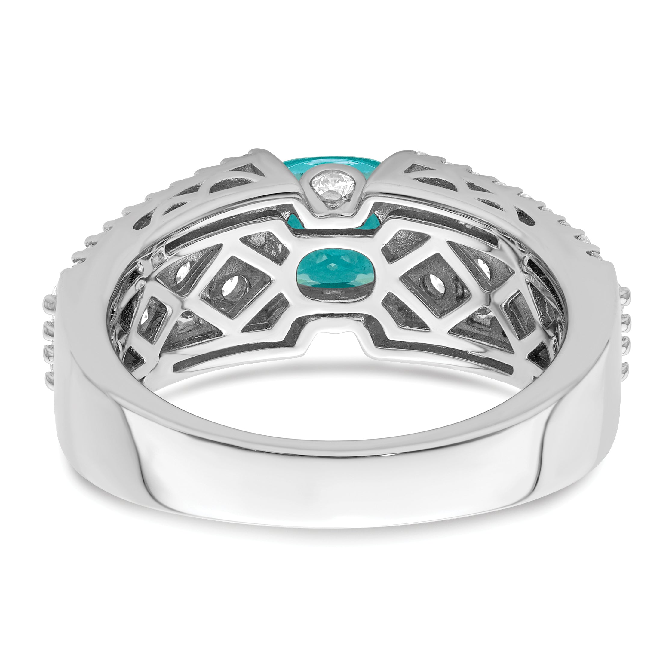 Sterling Silver Rhodium plated White and Teal CZ Ring