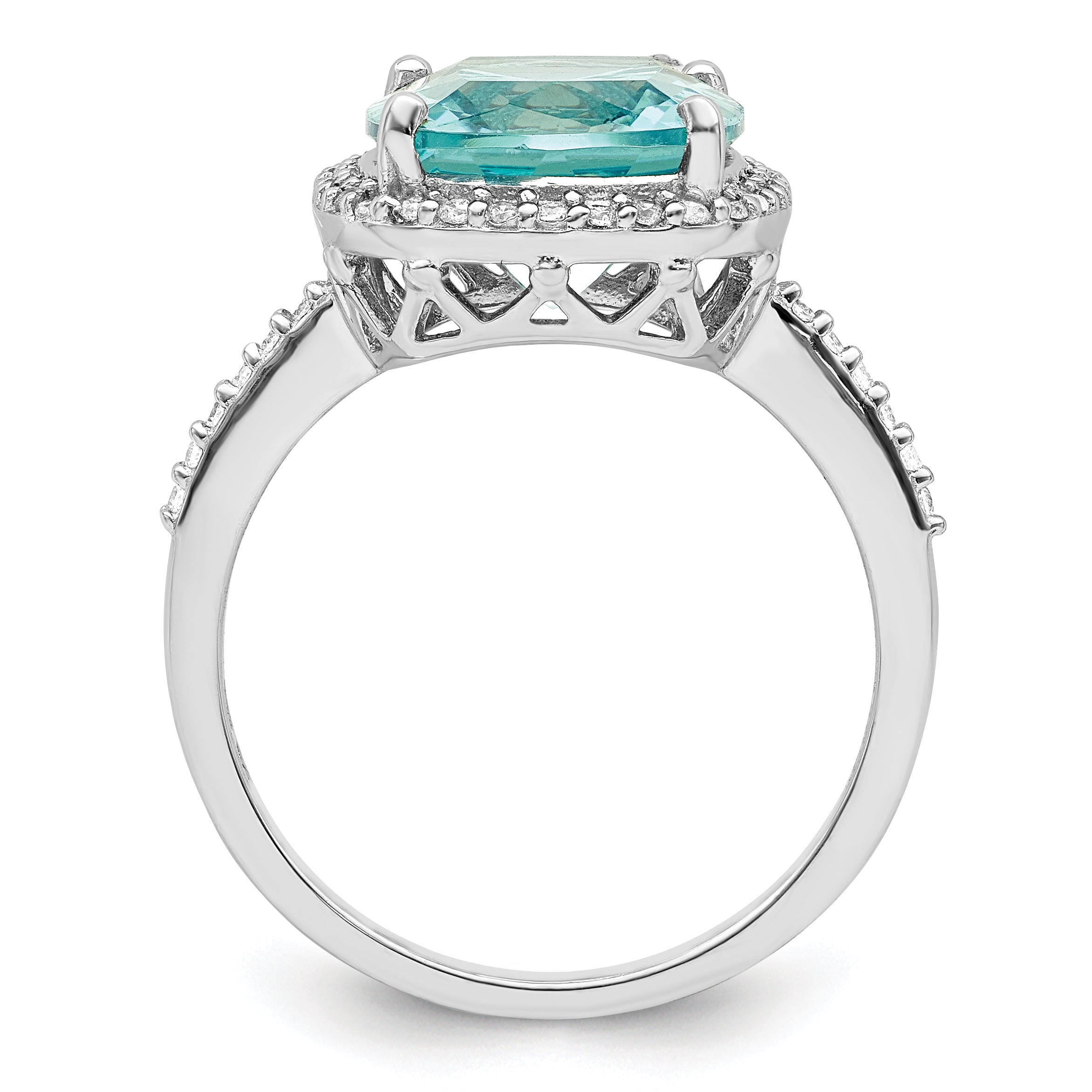 Sterling Silver Rhodium-plated Light Blue Crystal CZ Halo Ring Secondary image