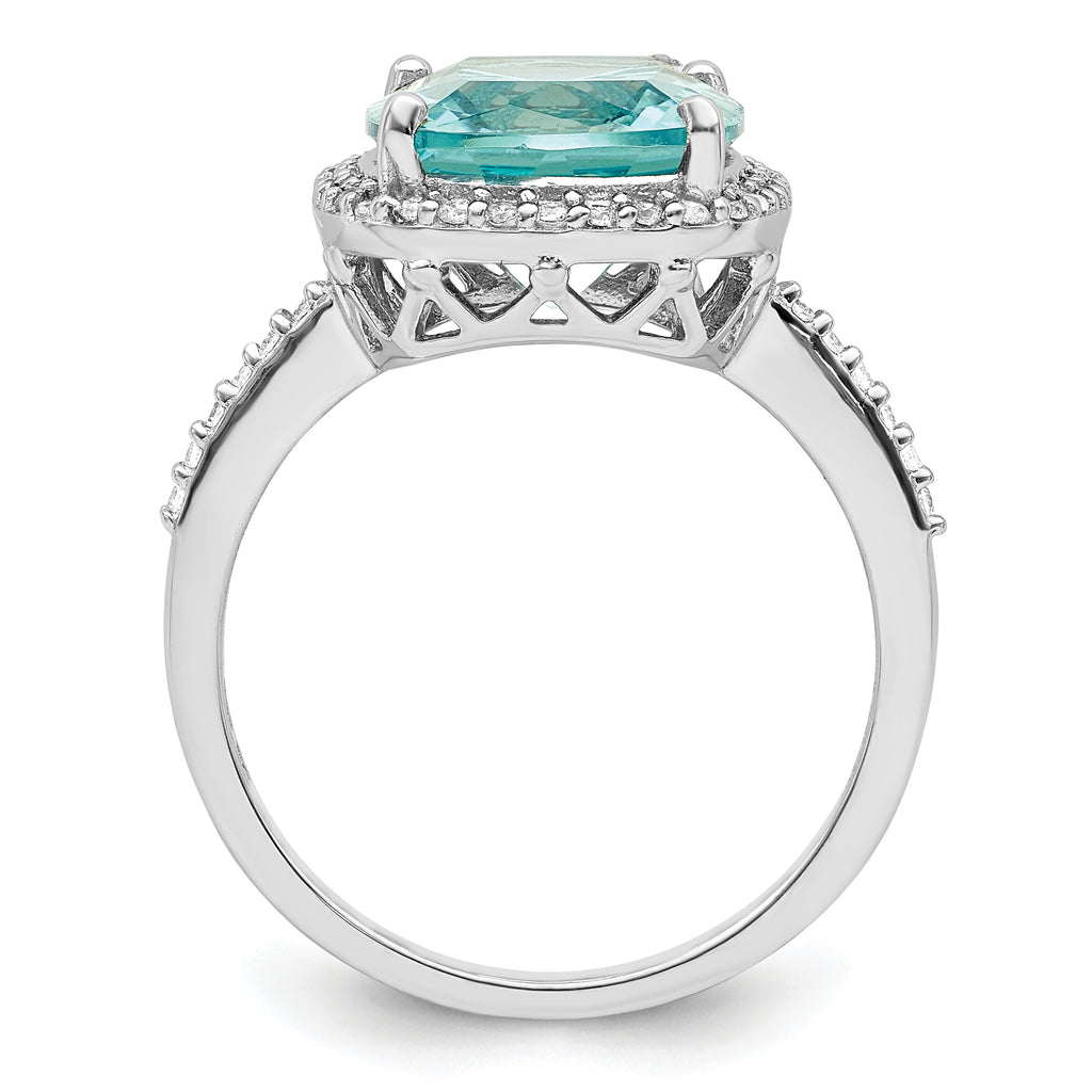 Sterling Silver Rhodium-plated Light Blue Crystal CZ Halo Ring