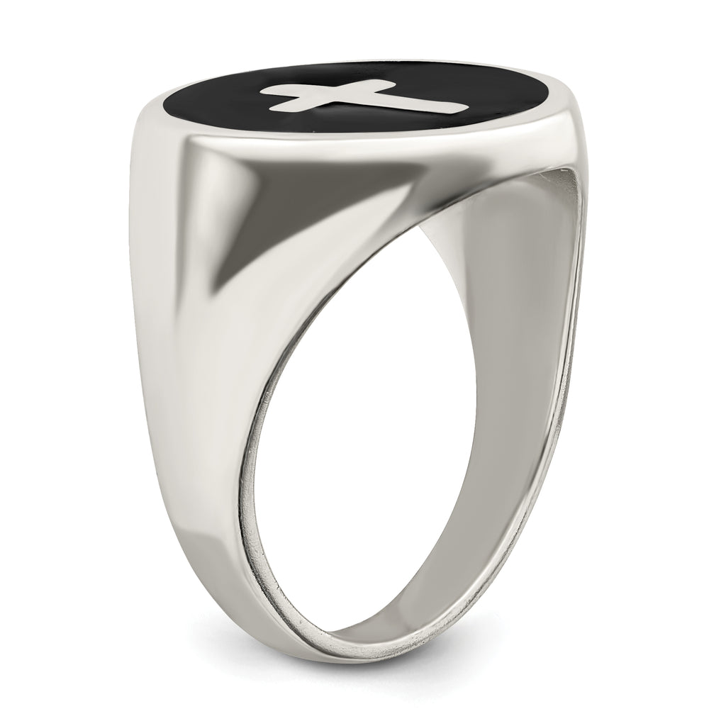 Sterling Silver Rhodium-plated Enameled Cross Ring