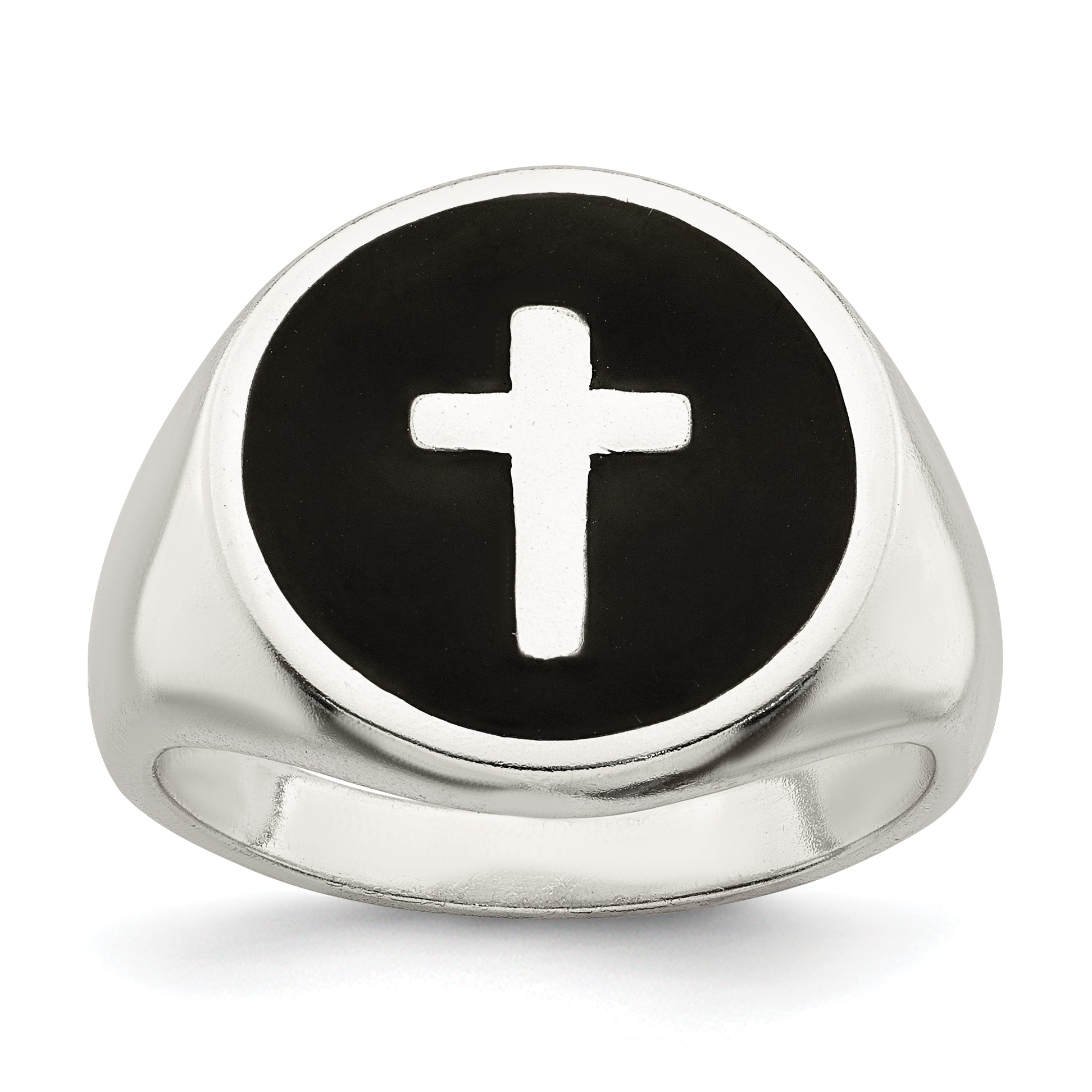 Sterling Silver Rhodium-plated Enameled Cross Ring Main image