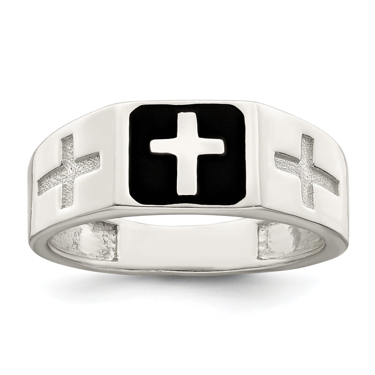 Men's Enameled Cross Ring in Sterling Silver, 3.6mm - Sophia Jewelers Main image