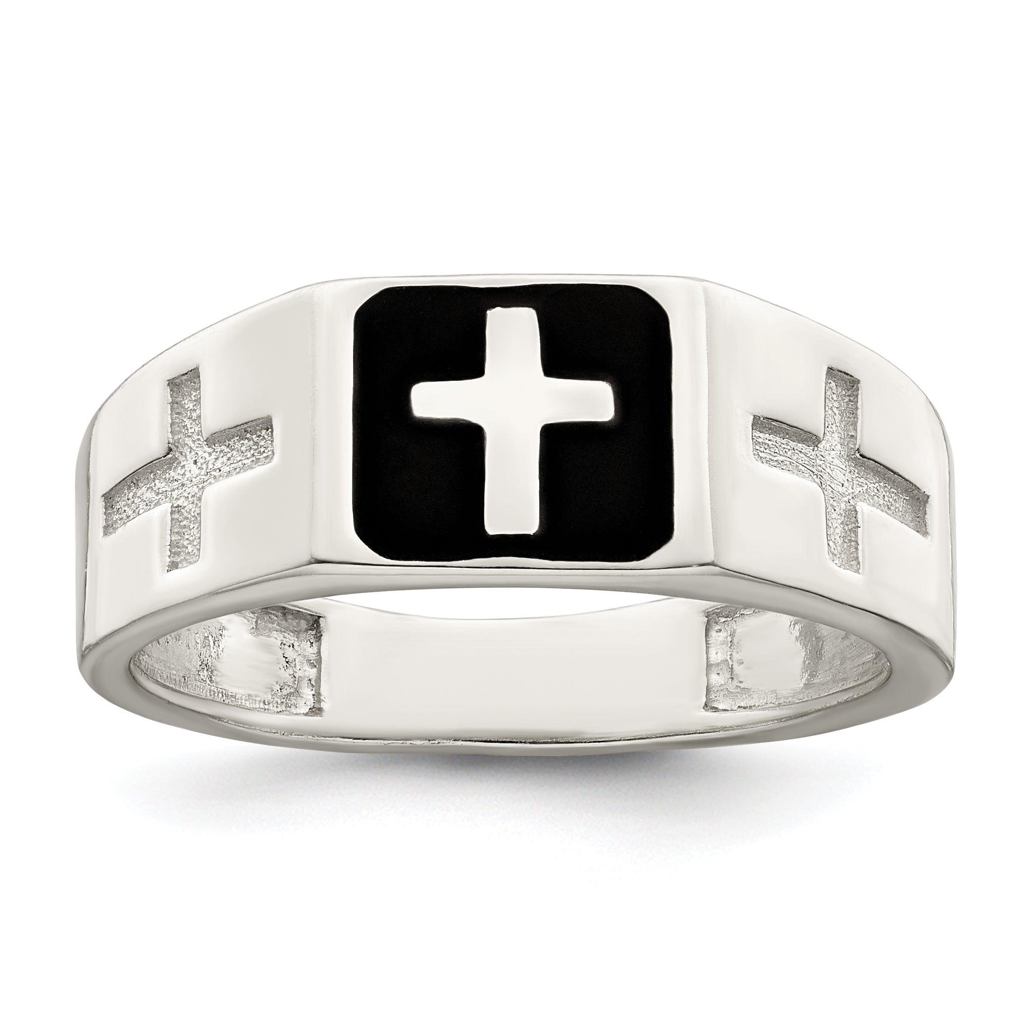 Sterling Silver Rhodium-plated Enameled Cross Ring Main image